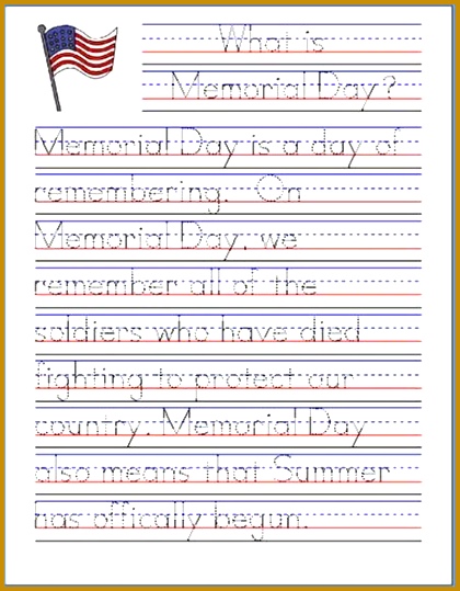 Memorial Day Handwriting Worksheet Free Printable 539420