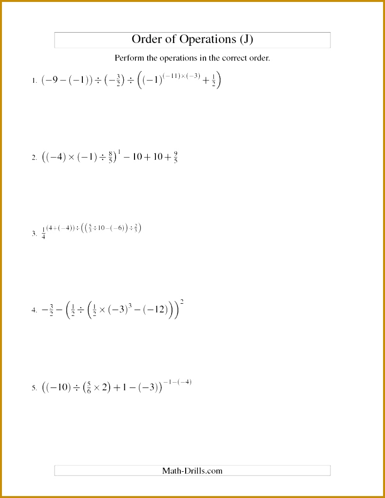 worksheet Orders Operation Worksheets Order Operations With Fractions Six Steps Including Negative J Exponents 1023790