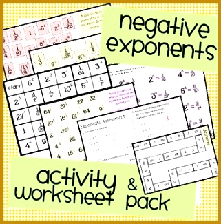 Negative Exponents Worksheet Assessment & Activity Pack 325321