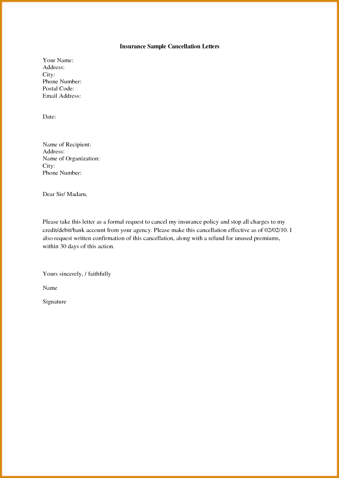 insurance cancellation notice samplesurance cancellation letter sample 16461168