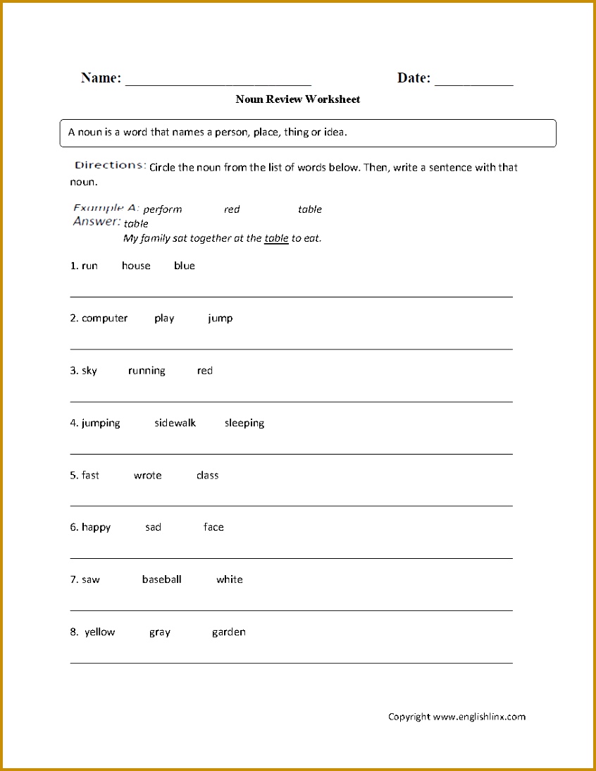 Parts of Speech Worksheets 1094846