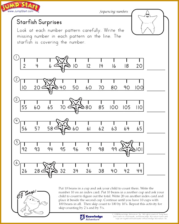 "Starfish Surprises" – 2nd Grade Worksheets on Number Patterns and Sequences JumpStart 732585