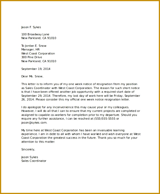 9 Standard Resignation Letter Template Free Sample Example 678558
