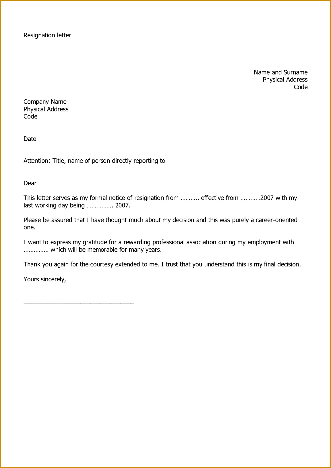 Free Letter of Resignation Template Resignation Letter Samples 16301153