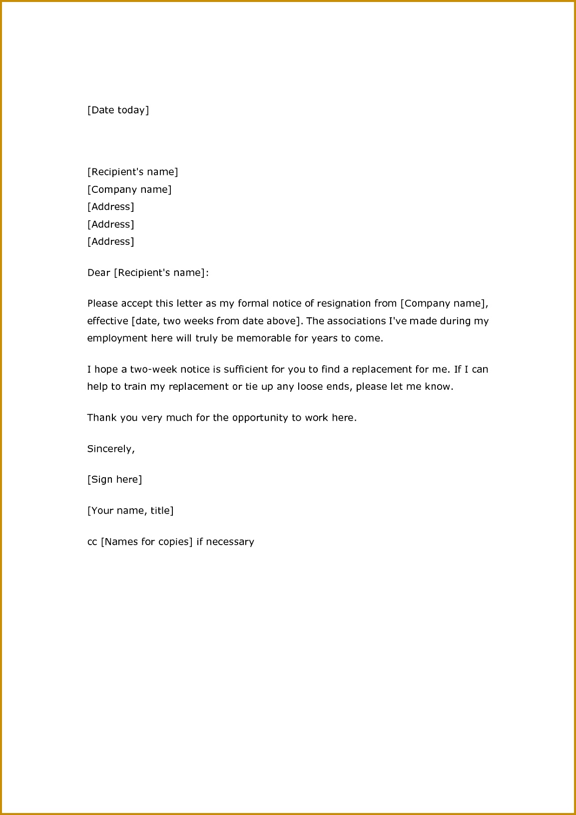 2 Week Notice Letter Template 11531631