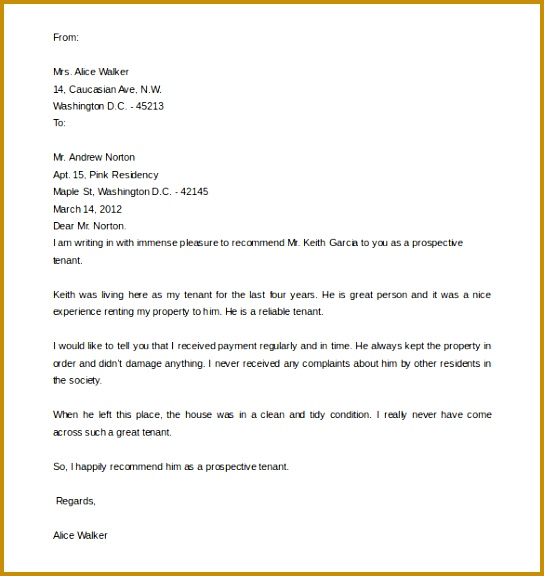 Download Sample Tenant Re mendation Letter In Word Format 576544