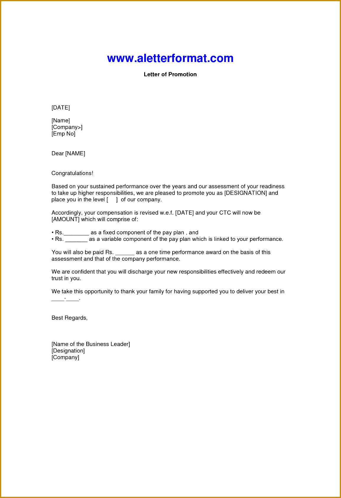 Job Promotion Letter Template 16871154