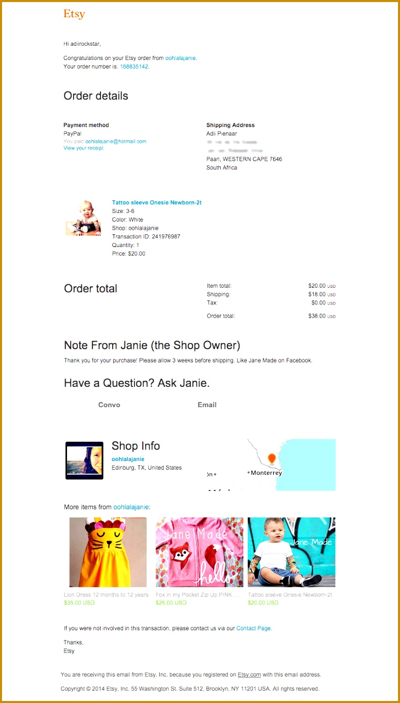 Order Confirmation Email Best Practices to Help Your Business Stay iygvt Etsy example of a great use of thank you for your purchase email template design Source Etsy The order confirmation 1383788