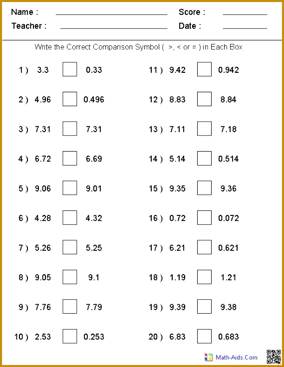 Decimal Worksheets 736569