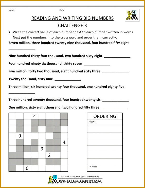 Th Grade Math Worksheets Reading Writing And Rounding Big Numbers Work For Graders Big 741572