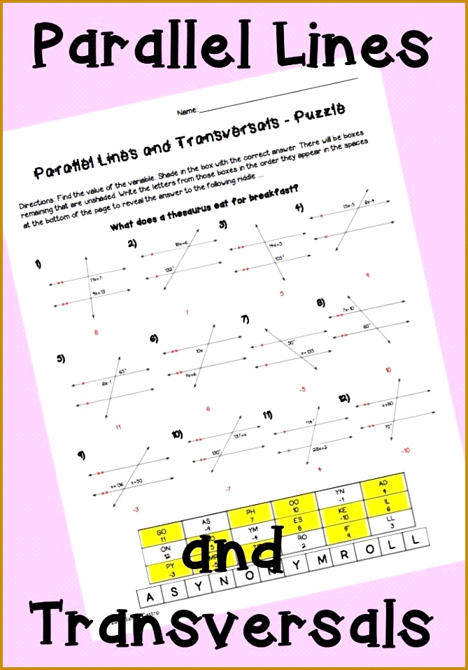 Parallel Lines and Transversals Puzzle Worksheet 957669