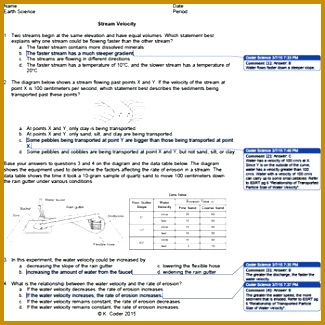 Worksheet Stream Velocity WITH ANSWERS EXPLAINED Editable 325325