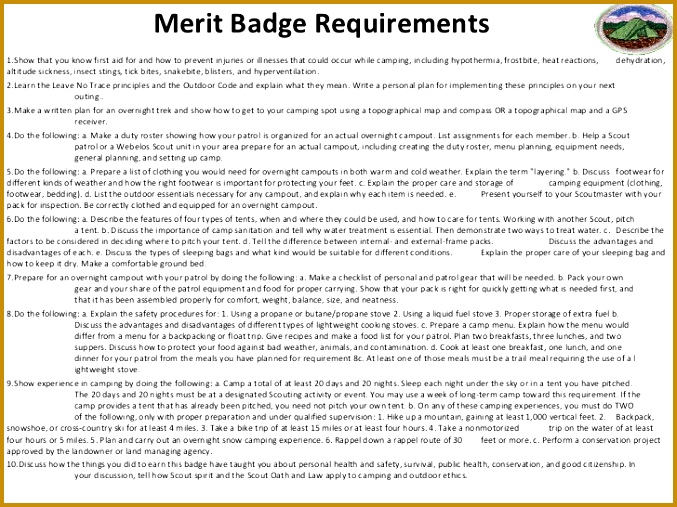 Hiking Merit Badge Worksheet 507677