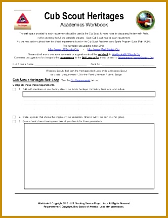 Cub Scout Heritages Worksheet Merit Badge Research Center 429332