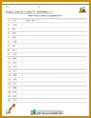 Place Value worksheets 3 digits expand it 1 241186
