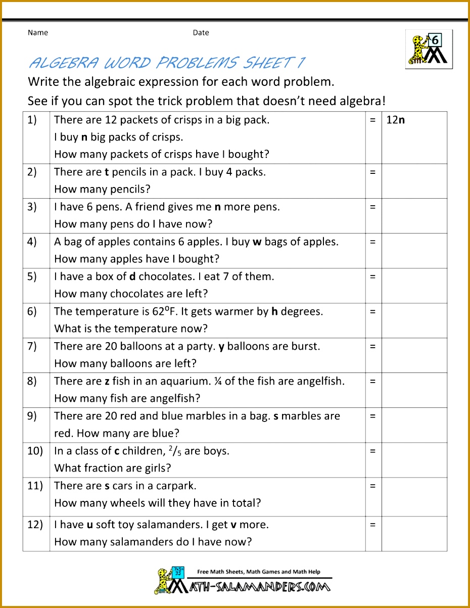 Basic Algebra Worksheets 1203930