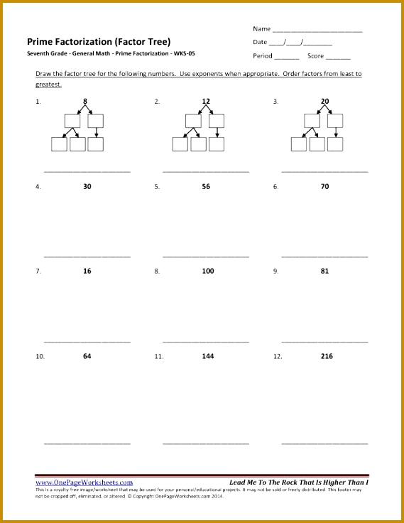 Prime Factorization Worksheet 6th Grade Snapshot Prime Factorization Worksheet 6th Grade Seventh General Math Wks 05 736569