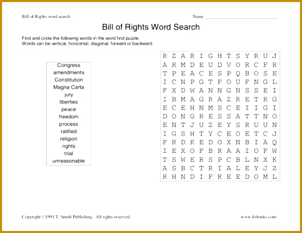Bill of Rights Word Search Worksheet 459595