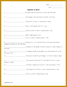 Properties of Matter Quiz or Worksheet for Physical Science 283219
