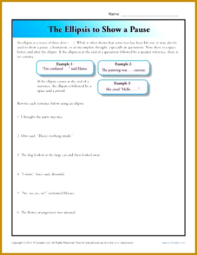 Punctuation Worksheet Using an Ellipsis to Show Pause 511395