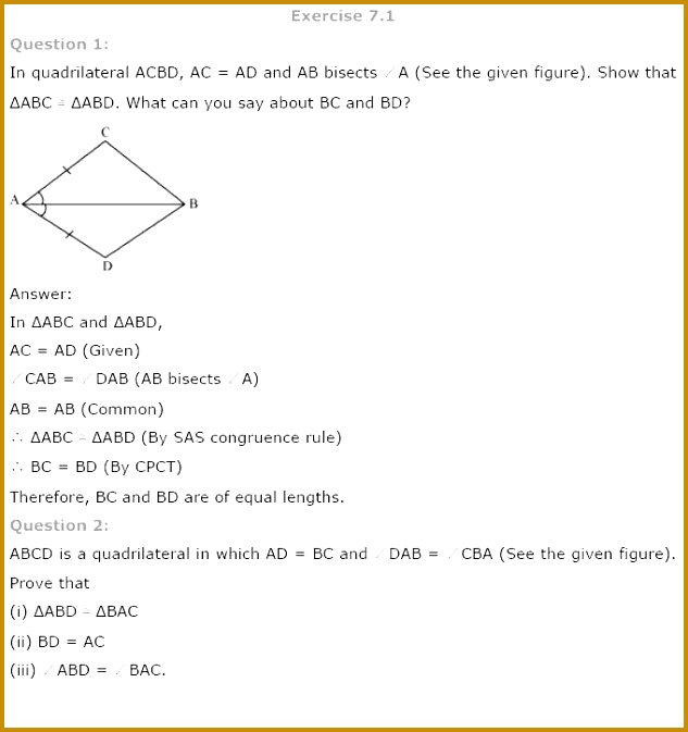 NCERT Solutions for Class 9th Maths Chapter 7 Triangles 633673