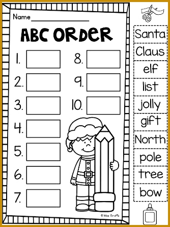 FREE ABC order worksheet for first grade with a fun Christmas theme for December reading centers 334446