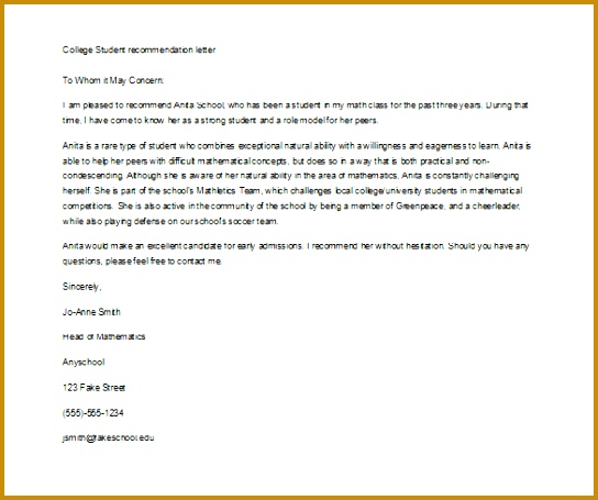 Letter of Re mendation for Student – 8 Free Word Excel PDF ysbtj Letter of Re mendation for College Student Admission Download 455544