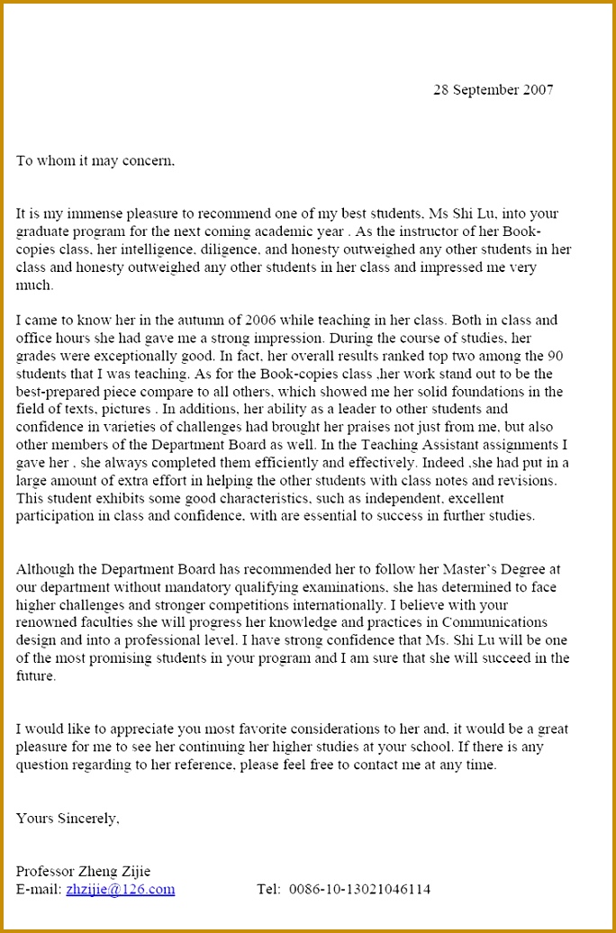 Free Sample Letter of Re mendation Example Re mendation Letters 1036684