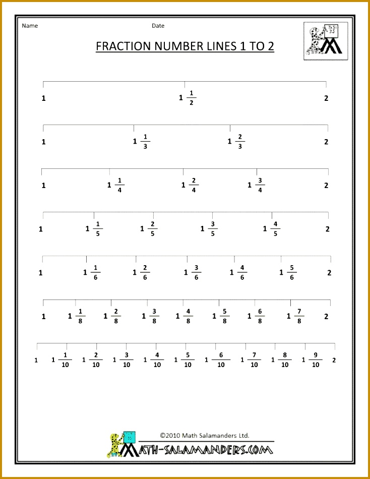 fraction math worksheets fraction number lines to 1 950734