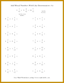 Adding Mixed Fractions Like Denominators No Reducing No Renaming A 219283