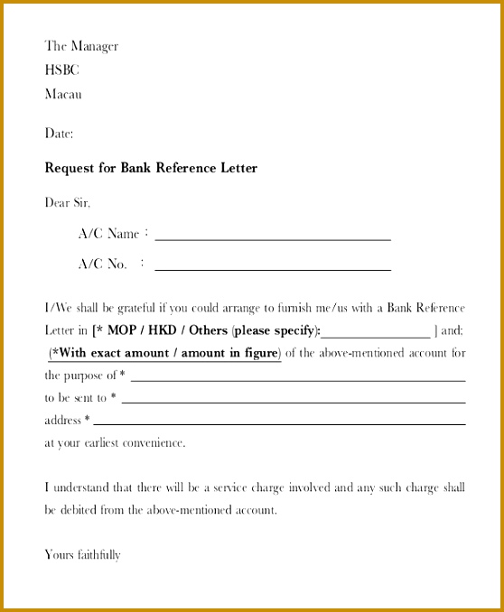 7 Bank Reference Letter Templates Free Sample Example Format for Declaration Letter 678558