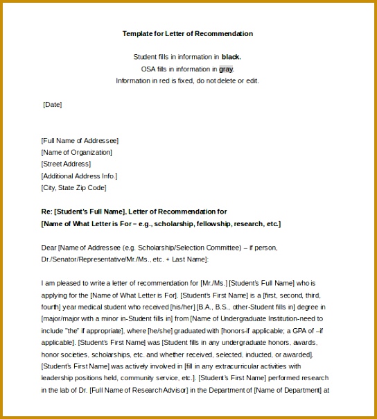 Reference Letter For Student Example Word Format 604544