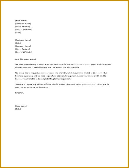 Letter requesting credit limit increase 431558