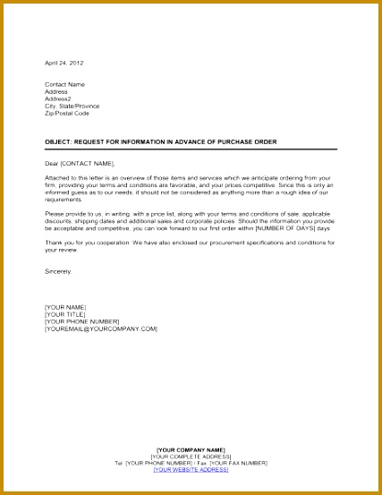 Request for Information in Advance of Purchase Order 553427