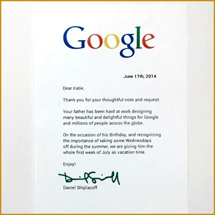 Daughter s Letter Gets Google Dad A Week s Vacation For Birthday 697697