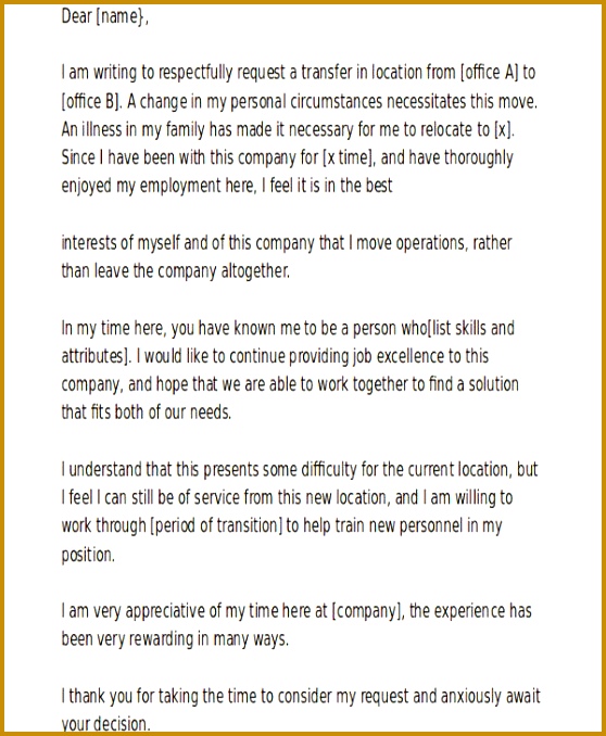 Location Transfer Request Letter Example 678558