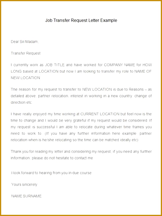 Job Transfer Request Letter Template Example 744558