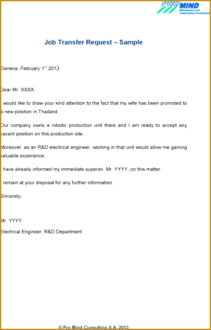 Cute Application Letter Sample for Any Job Vacancy for Your Job Transfer Request Letter Template Sample Pdf for 1058677