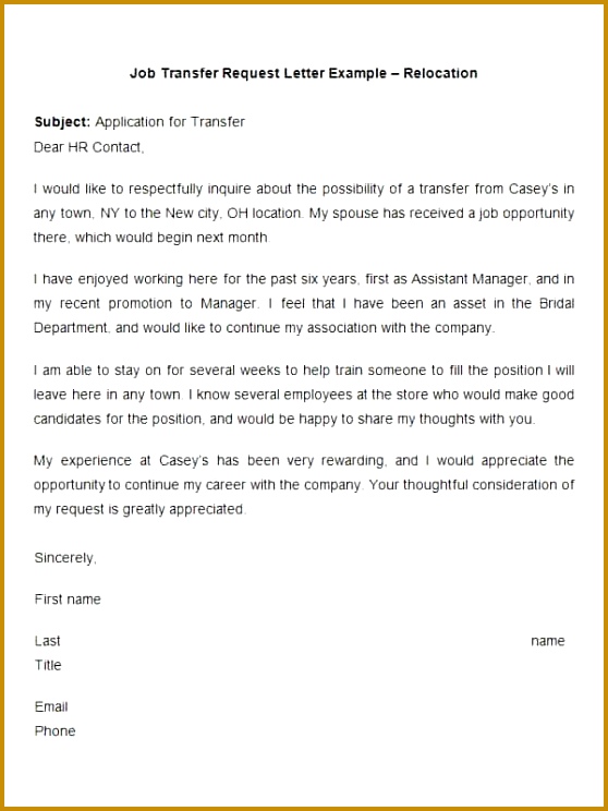 39 Transfer Letter Templates Free Sample Example Format Request Letter For Job Opportunity 744558