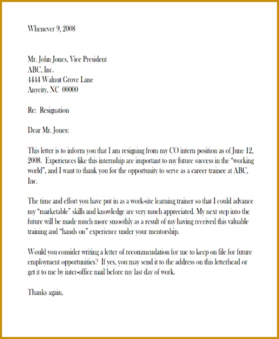 49 Resignation Letter Examples ihctr Internship Resignation Letter Format 678558