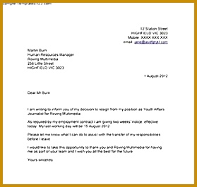 Resignation letter template with 2 week notice sample templates for Resignation letter with two weeks notice 265279