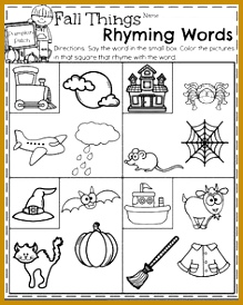 Fall Kindergarten Worksheets for October Fall Things Rhyming Words 274219