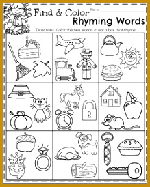 Fall Kindergarten Worksheets Find and Color Rhyming Words 274219