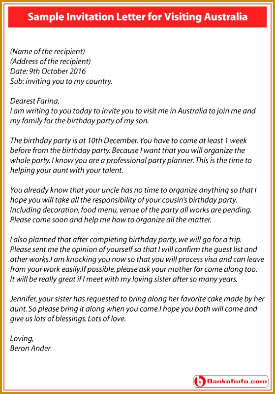 Invitation Letter for Visiting Australia 799559