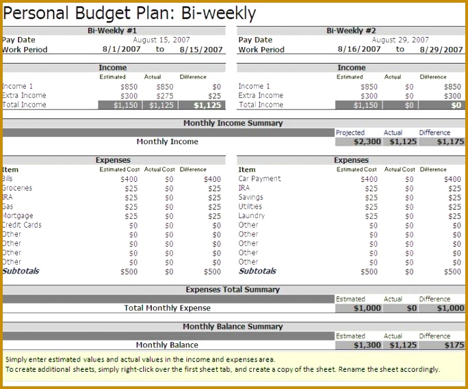 Free Biweekly Bud Excel Template 569684