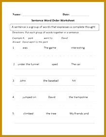 Sentence Structure Worksheets 283219