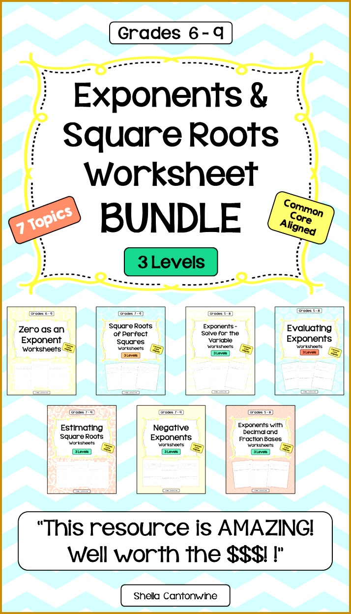 Exponents and Square Roots Worksheet BUNDLE Differentiated 1249714