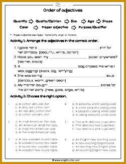 The order of adjectives worksheet 325251