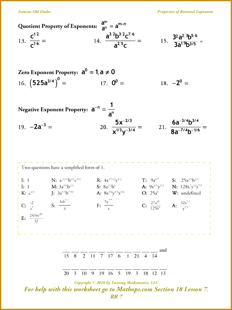 Radical Exponents Worksheet 1006753