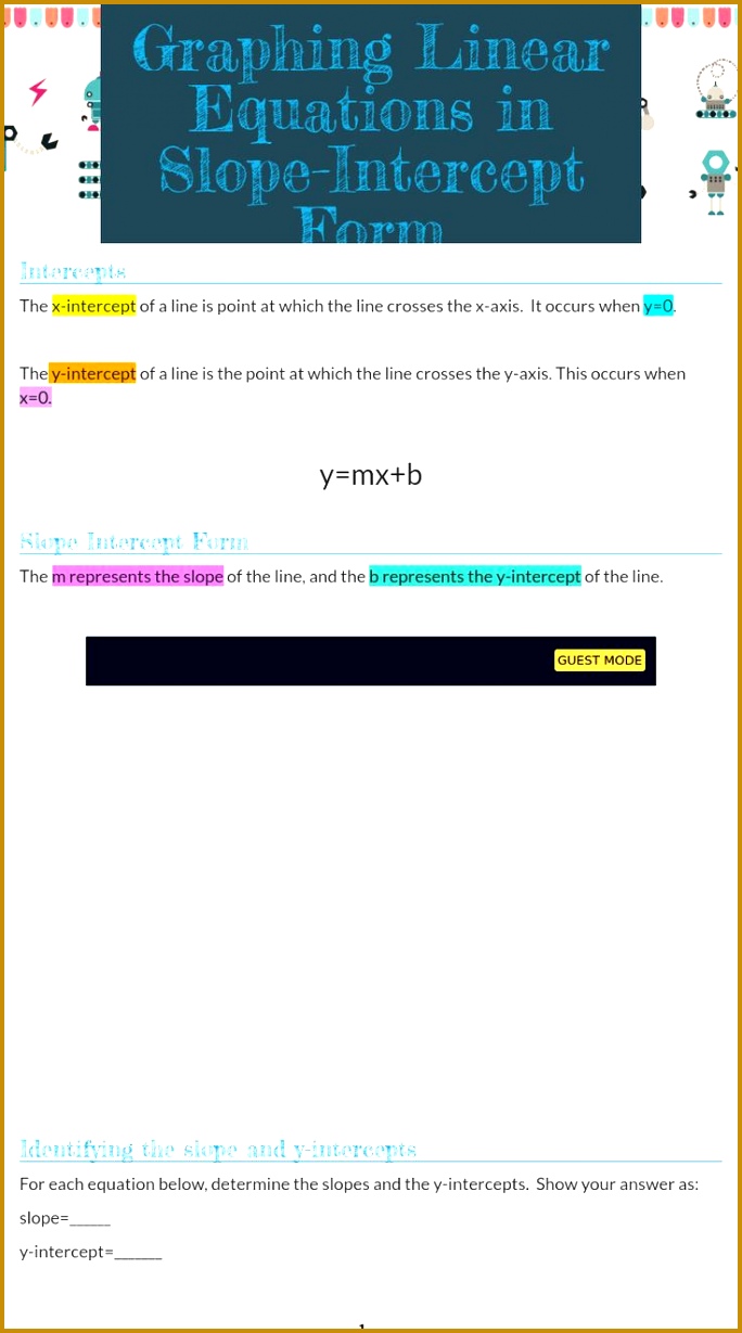 28 best Multimedia Worksheets images on Pinterest 1yhLg me free interactive Math blended worksheet Graphing Linear Equations in Slope Intercept Form by teacher Meghann Urewicz 1229684